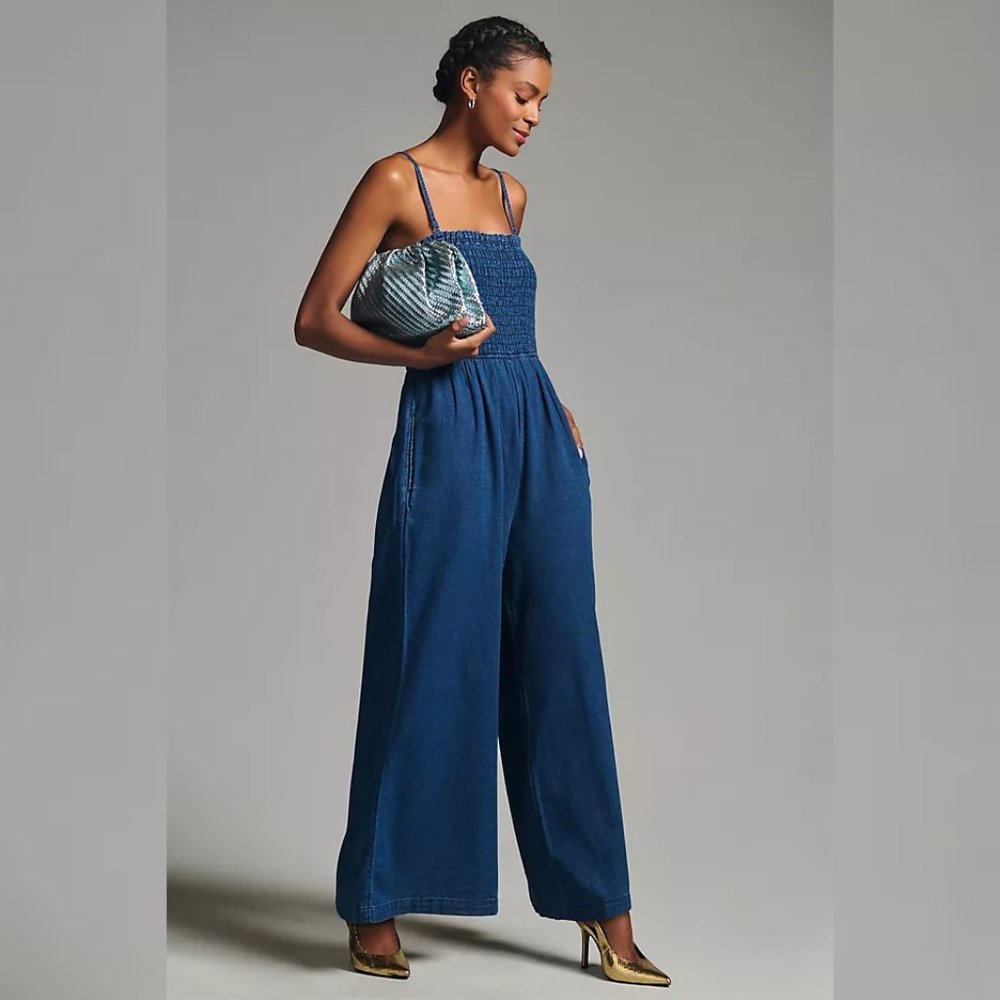 Anthropologie Pilcro Smocked Jumpsuit XS 2 Women's Casual Wide-Leg NEW 34179
